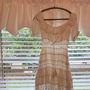 FP Movement by Free People Cream Lace Eyelet Mini Dress